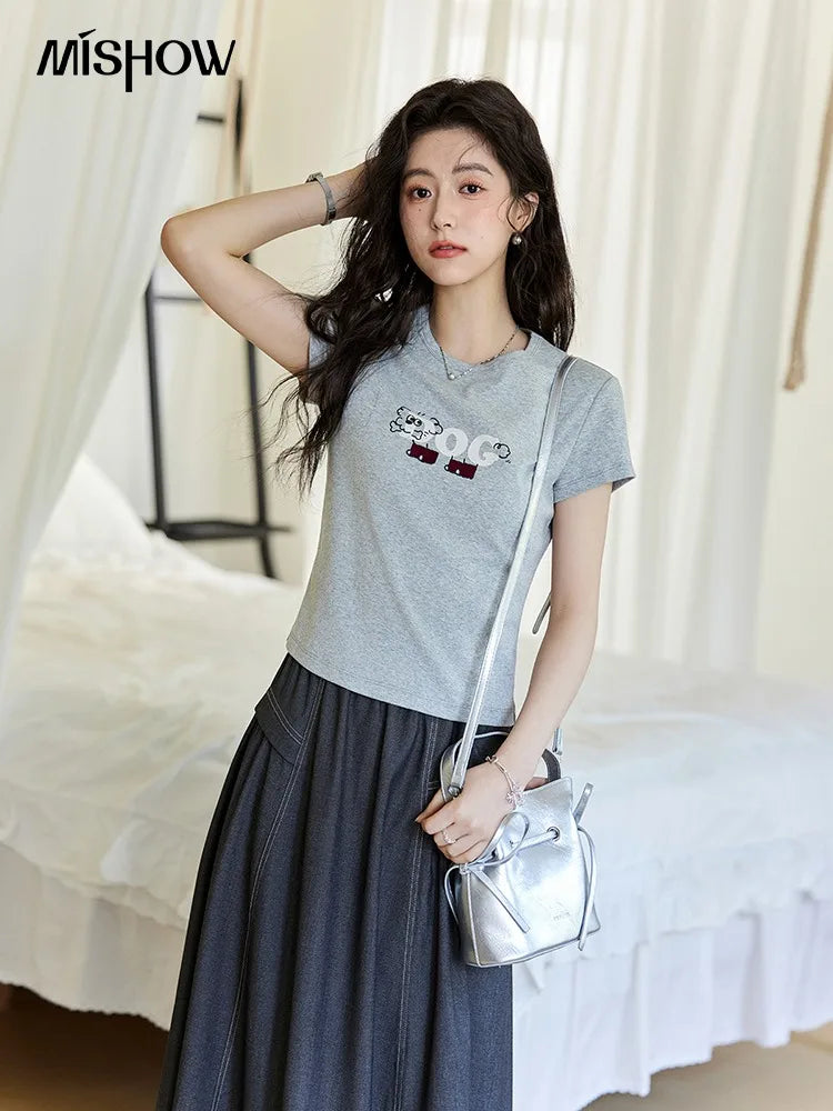 Mishow Cartoon Print Round Neck Tee MXE13T0495