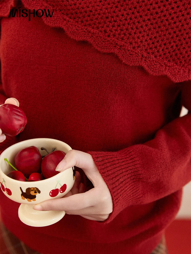 Mishow Christmas Red 3D Flower Alpaca Sweater MXE94Z2889