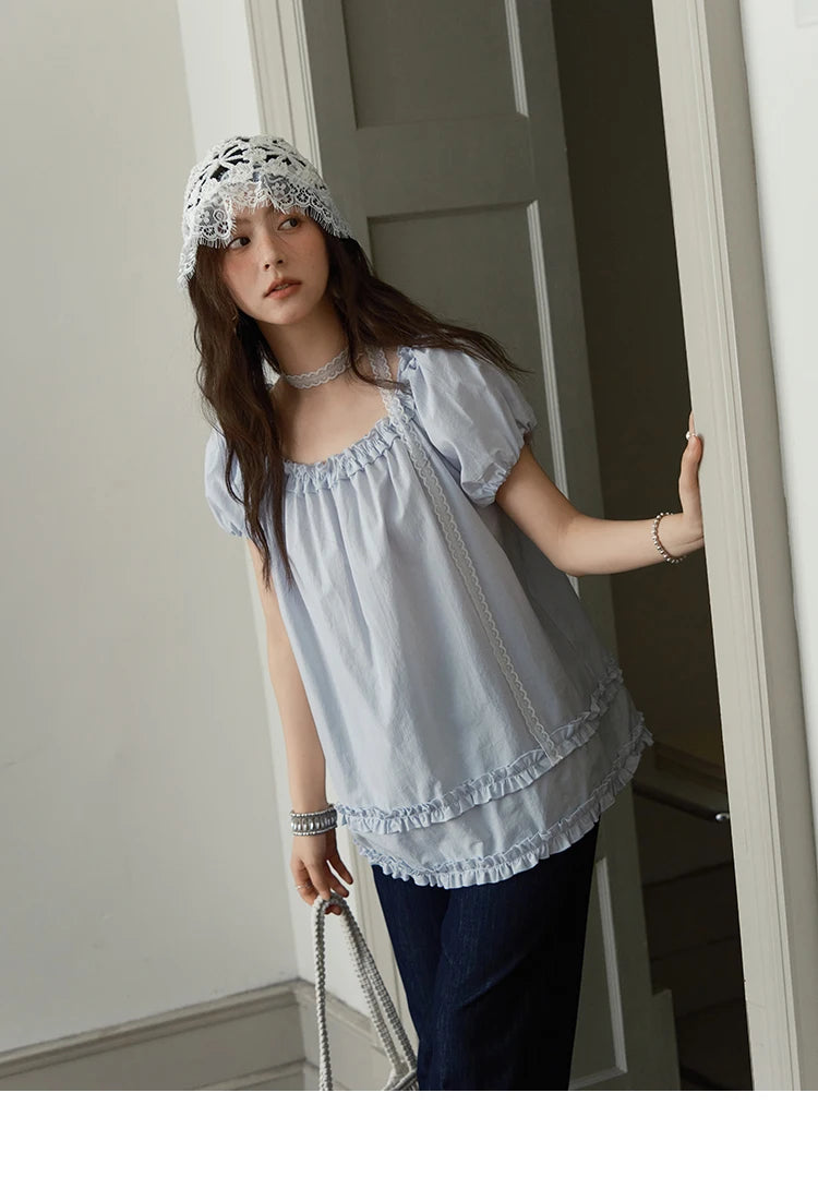 MISHOW Puff Sleeve Blouse Edible Tree Fungus Spliced MXE39X1929
