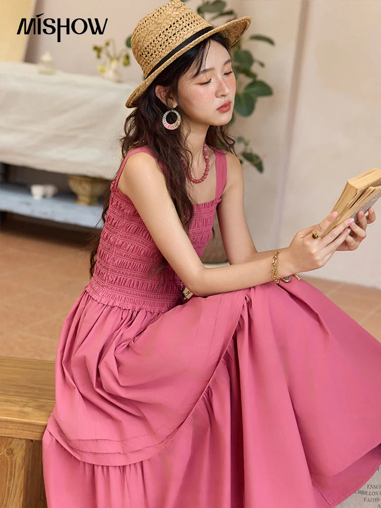 Mishow Square Collar Pocket High Waist Dress MXE36L2319