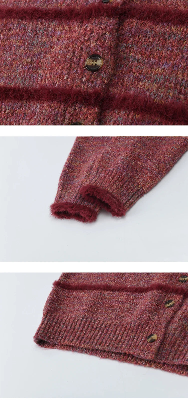 Mishow Red Striped Large Lapel Fleece Cardigan MXE94Z2888