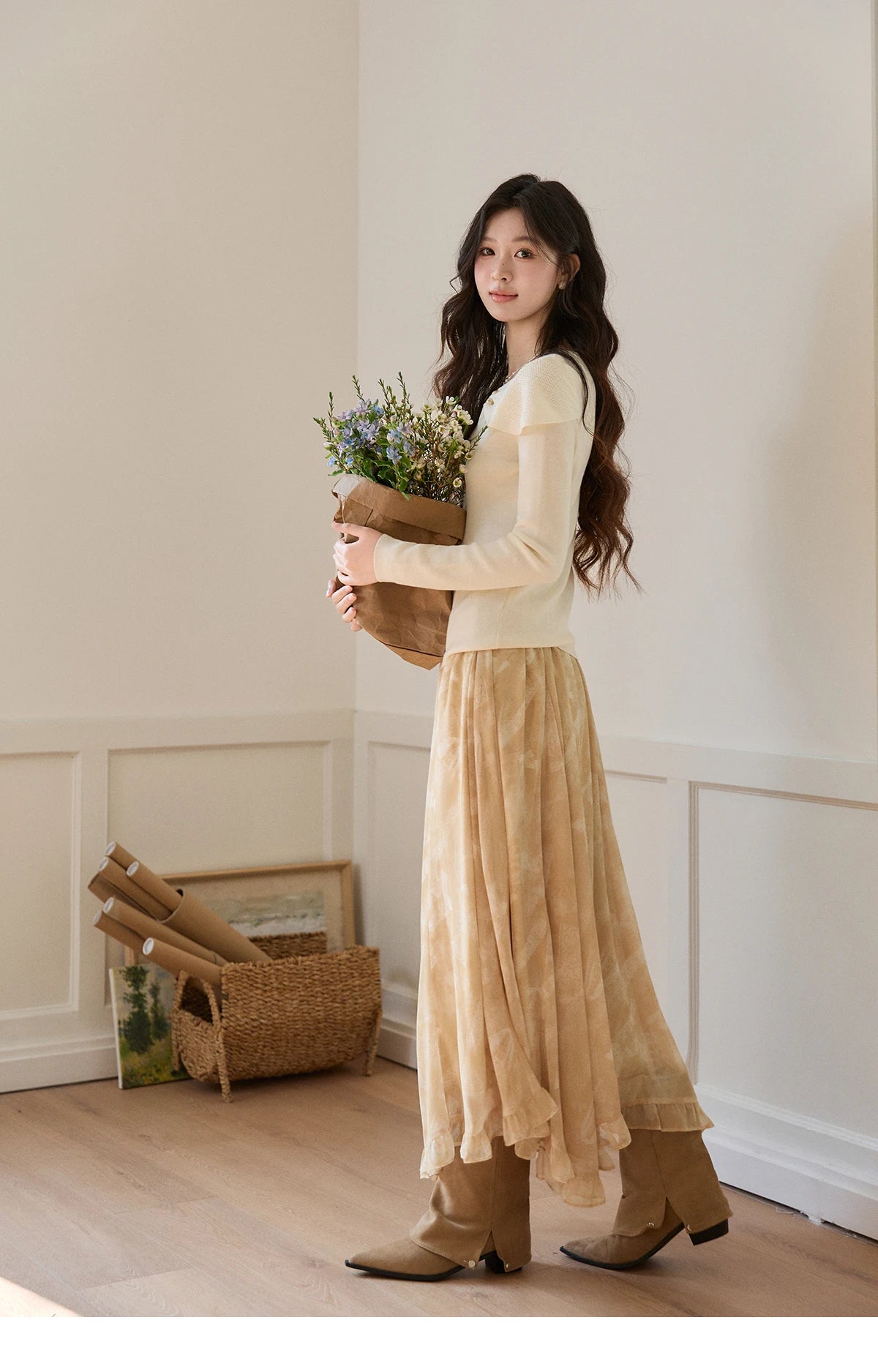 Mishow Beige Asymmetrical Collar Wool Sweater MXF11Z2918