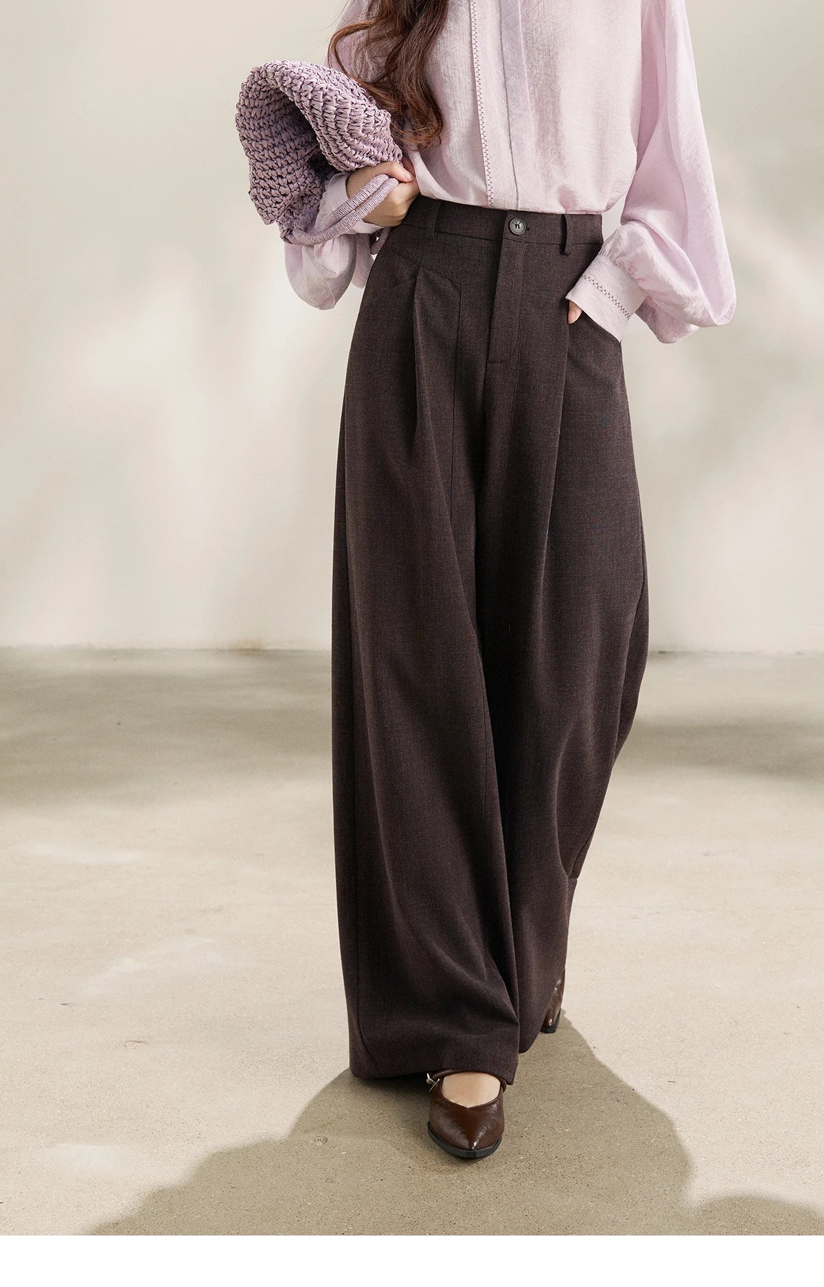MISHOW Dark Purple Wide Leg Pants High Waist Pleated MXF13K1204