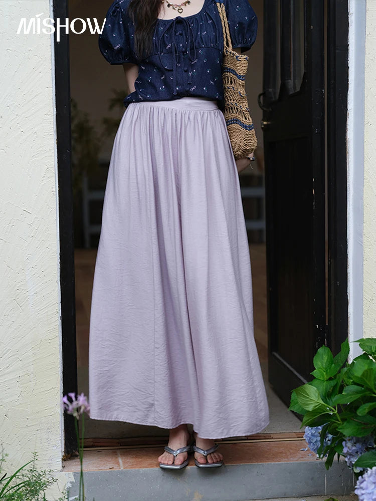 MISHOW Purple Pleated Skirt High Waist Pocket A-LINE MXE39B2366