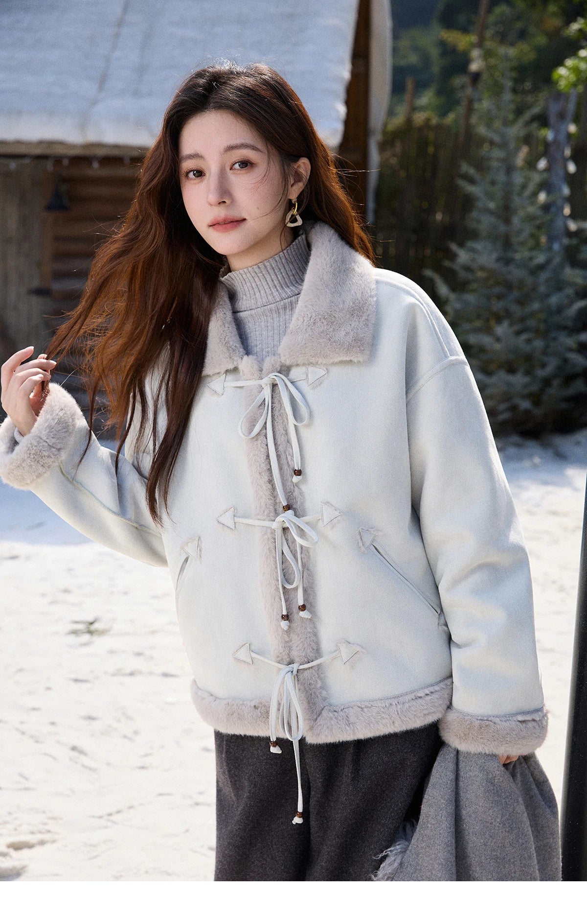 Mishow Suede Imitation Mink Fur Lace-Up Coat MXE90W0921