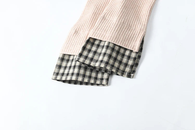 Mishow Plaid Splicing Fake Two-Piece Top MXE13Z1108