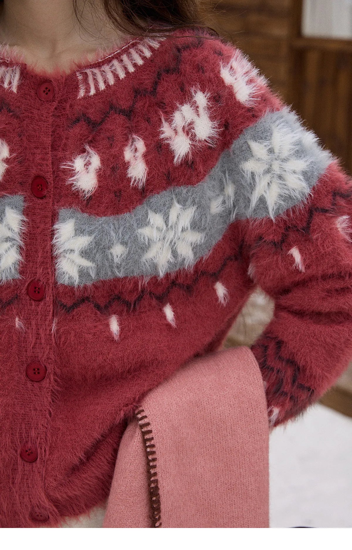 Mishow Red Imitation Mink Fur Snowflake Cardigan MXE91Z2801