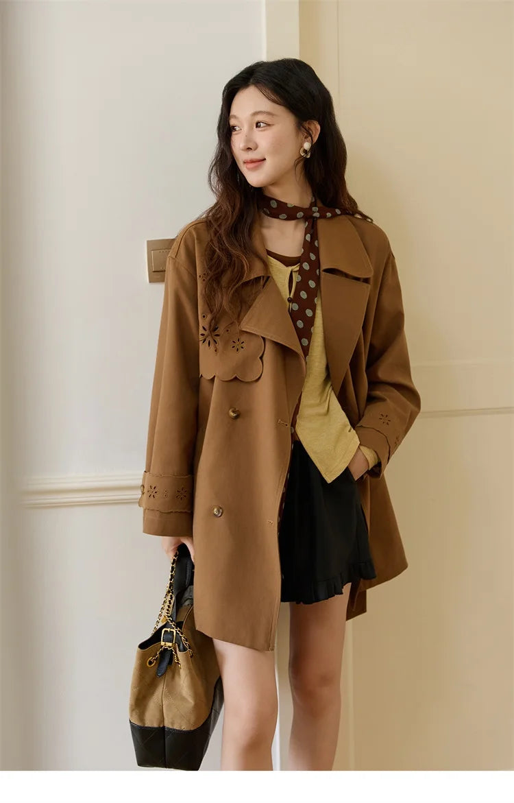 Mishow Hollow Flower Double Breasted Trench Coat MXE46W0838