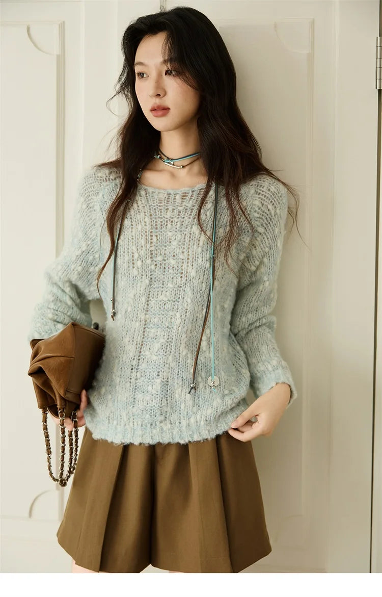 Mishow Scoop Neck Hollow Raglan Sleeve Sweater MXE46Z2565
