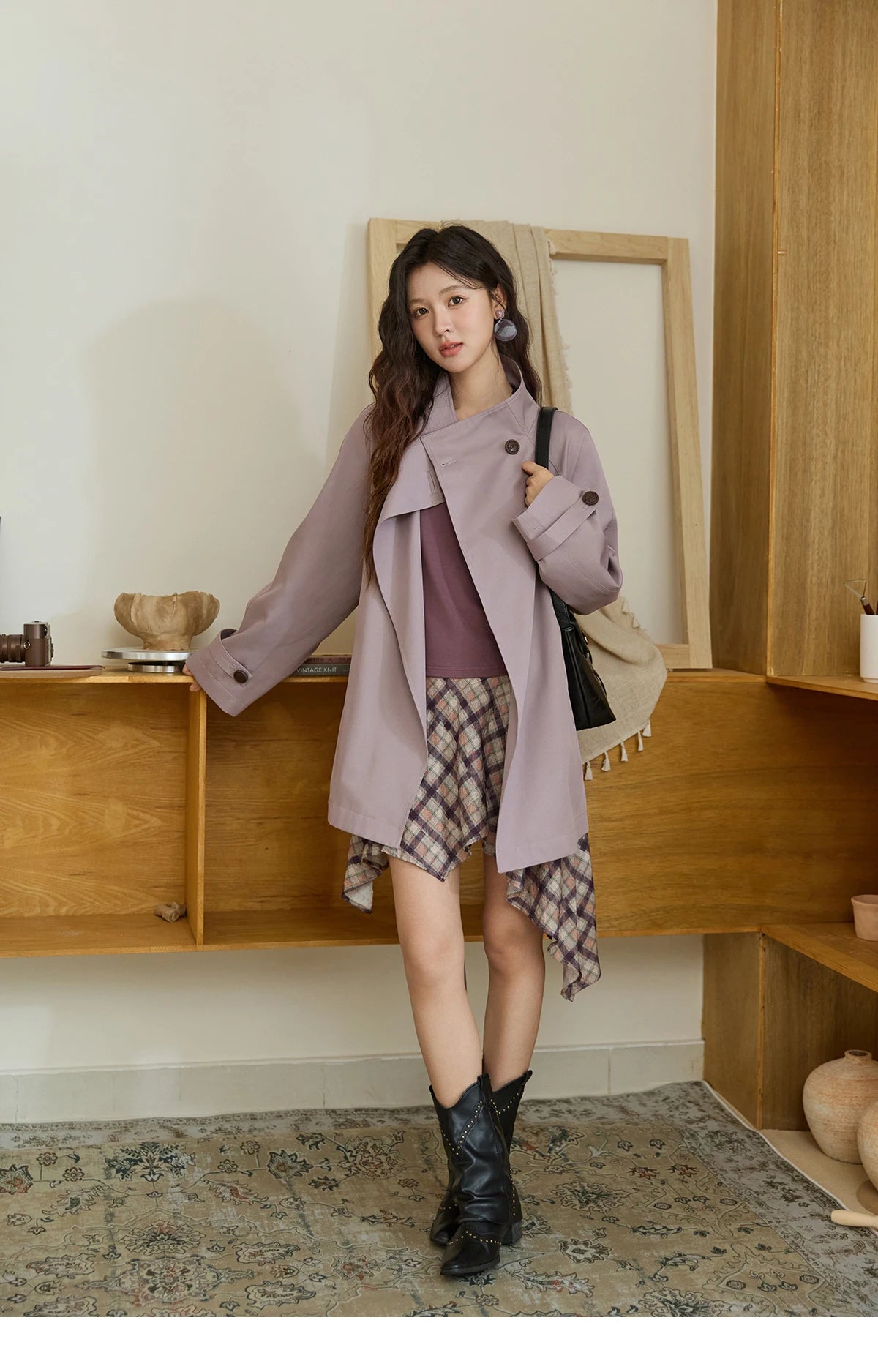 Mishow Purple Plaid Irregular Ruffle Hem Skirt MXE42B2395