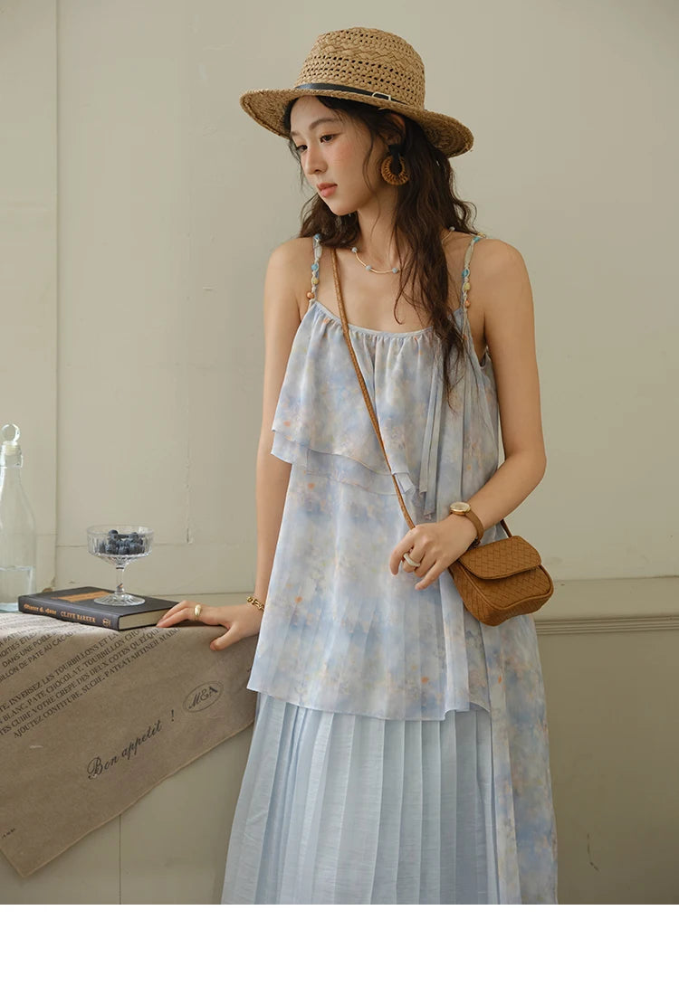 Mishow Print Strap Multi Layer Ruffle Dress MXE35L2233