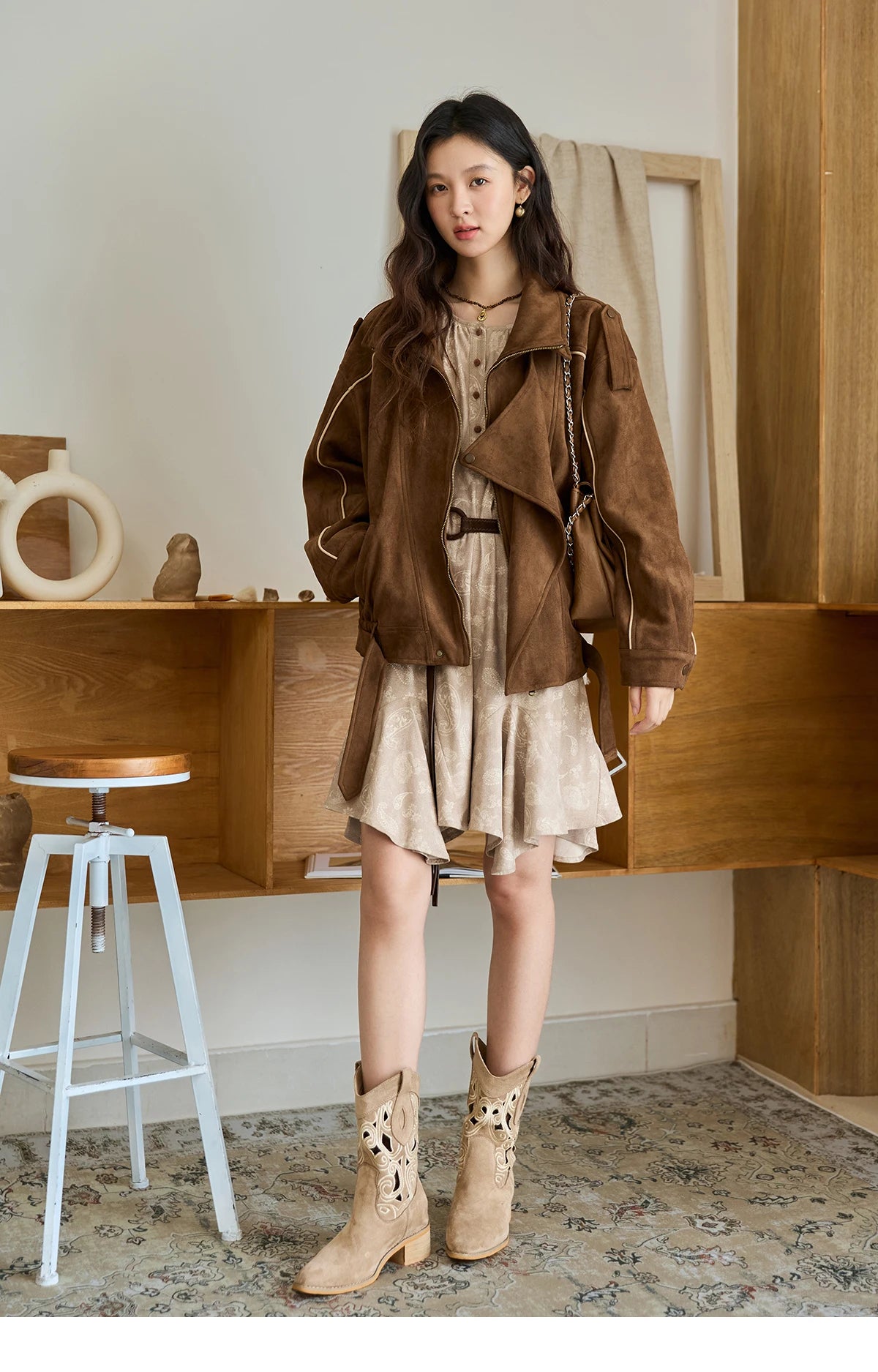 Mishow Cashew Flower Irregular Hem Mid-Length Dress MXE48L2513