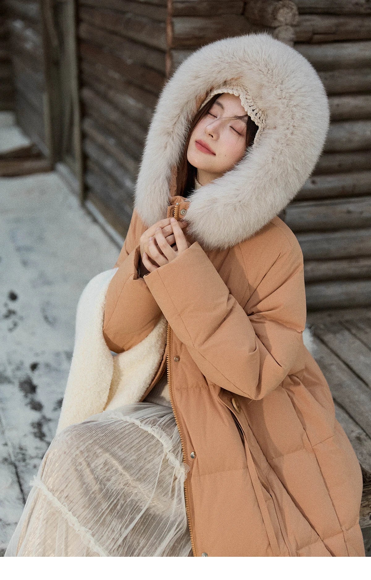 Mishow Hooded 90% White Duck Down Long Coat MXE51Y0079