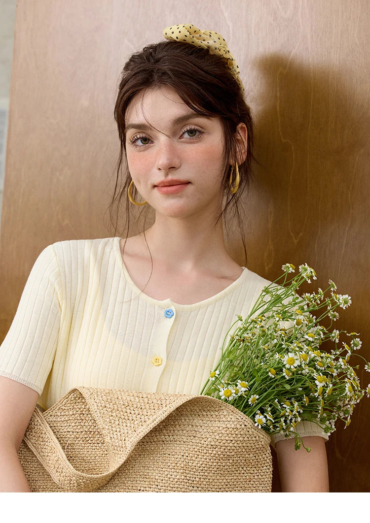 Mishow Short Sleeve Round Neck Summer Cardigan MXE34Z1268