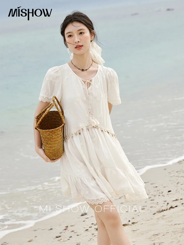 Mishow Bohemian V-Neck Shell Lace Midi Dress MXE33L2195