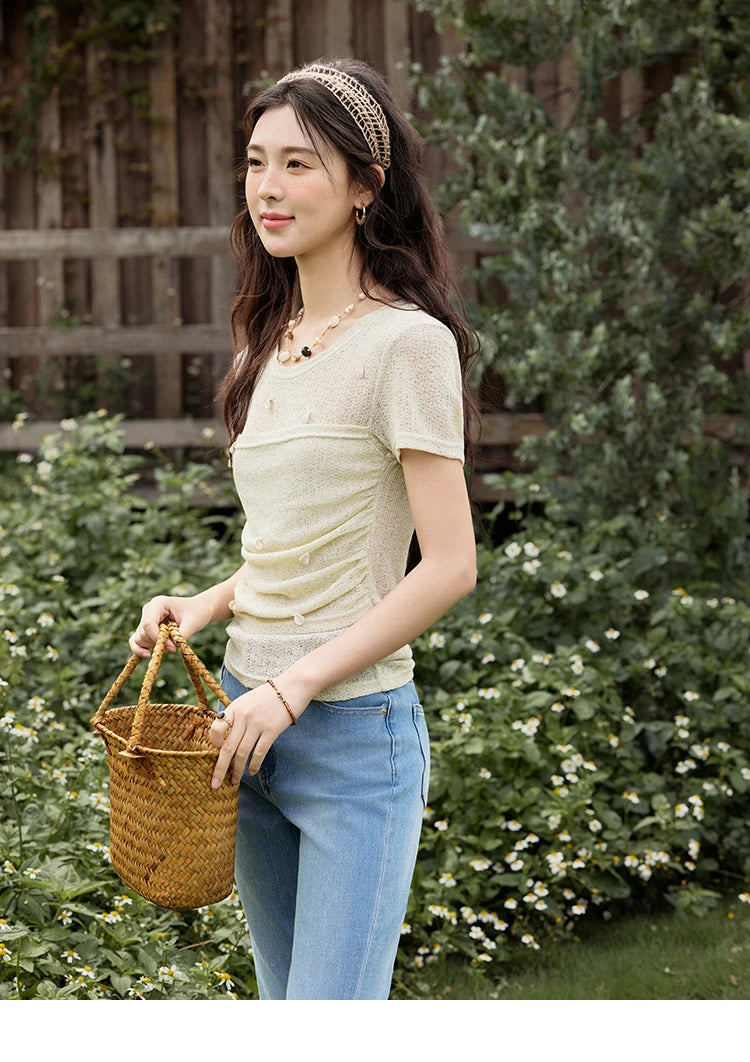 Mishow Solid Knit Fold Detail Office Tee MXE32Z1232