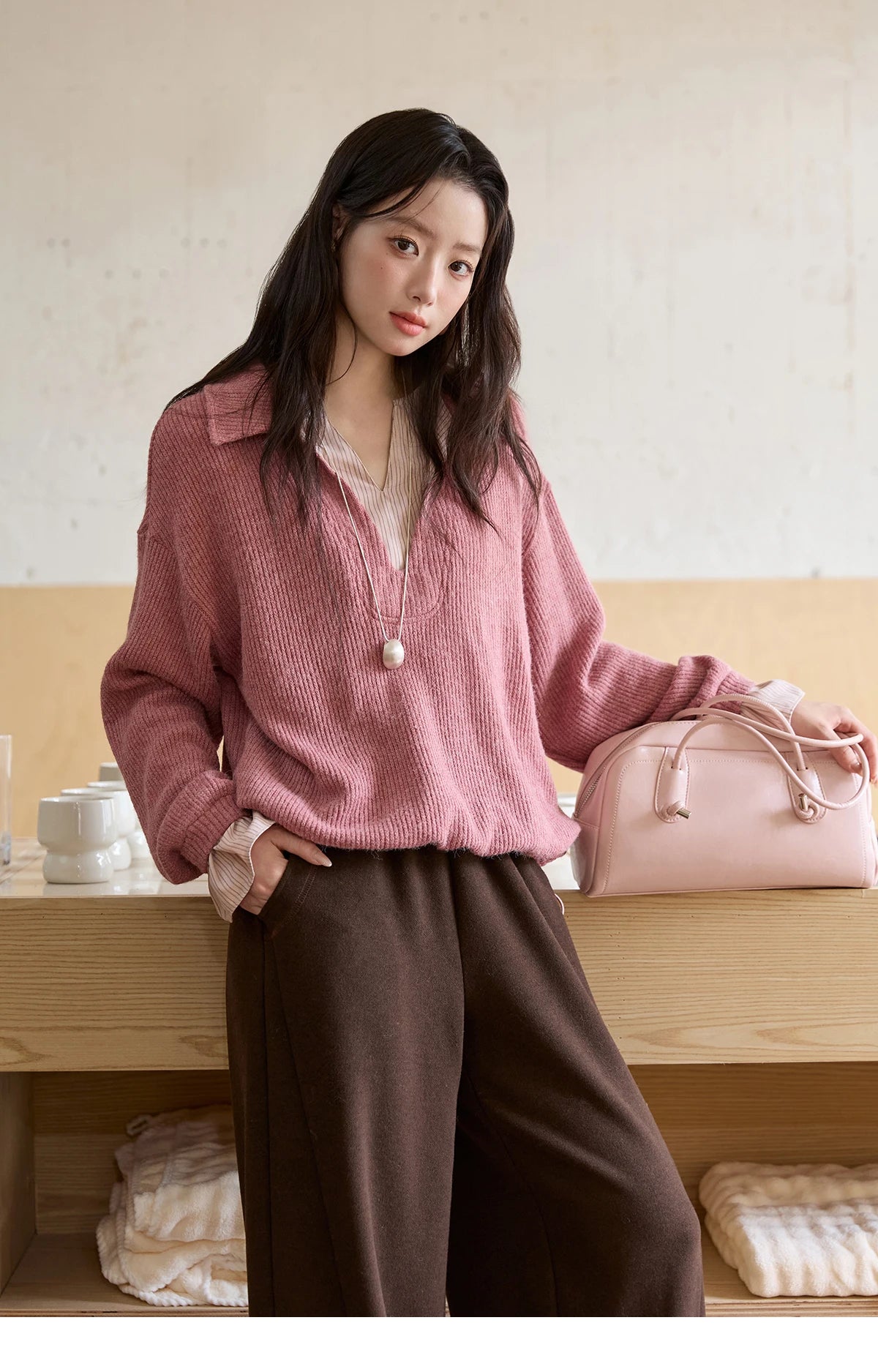 MISHOW Wide-Leg Pants Elastic Waist Pockets Comfortable MXE51K1093