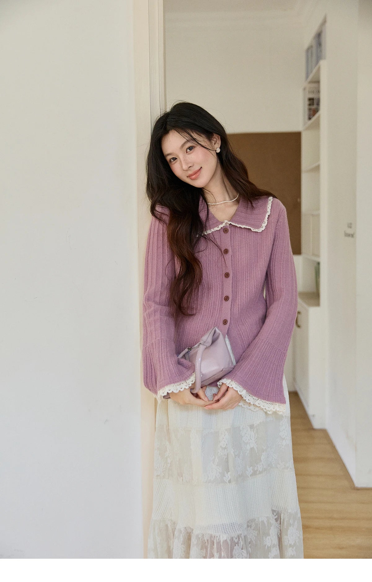 Mishow Lilac Peter Pan Collar Flare Sleeve Cardigan MXF11Z2994
