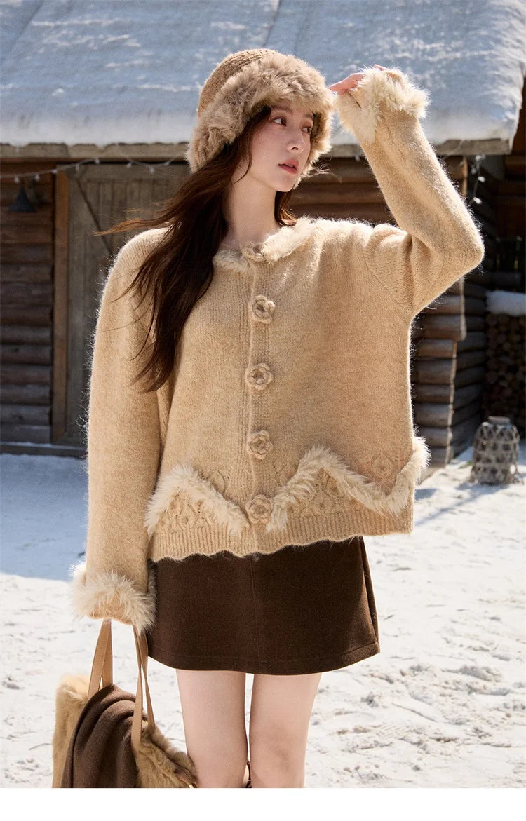 Mishow French Wool 3D Flower Trumpet Sleeve Cardigan MXE91Z2776
