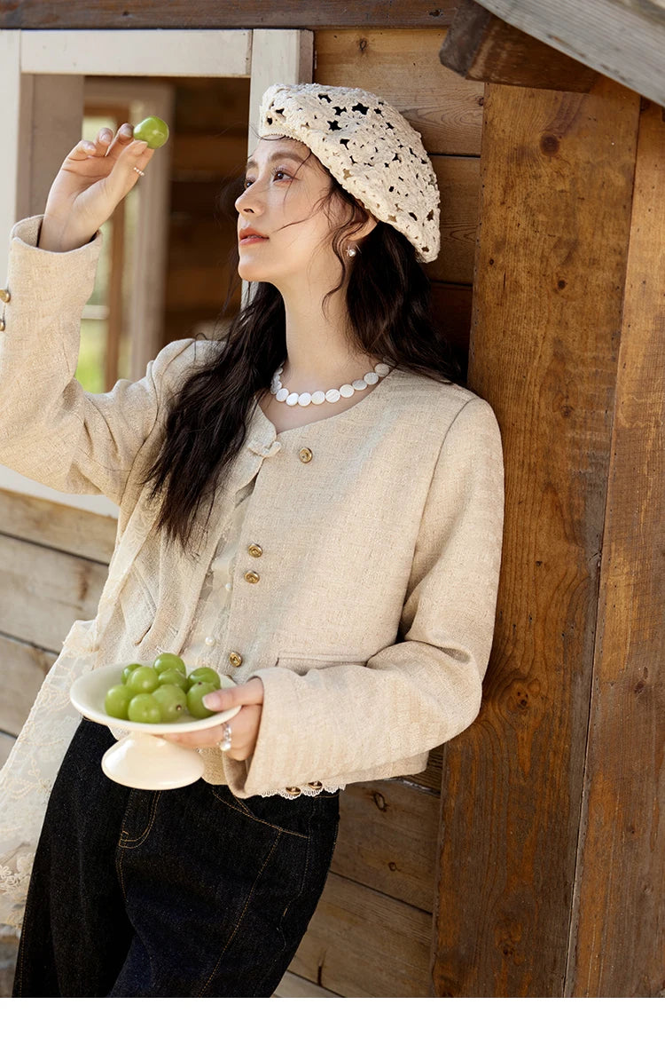 MISHOW Xiaoxiangfeng Long Sleeve Jacket Button Short Coat MXE11W0713
