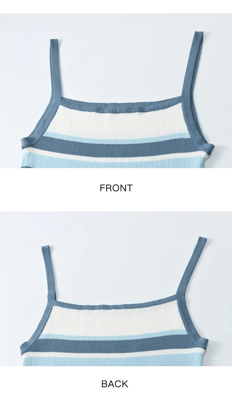 Mishow Blue Striped Square Collar Camisole MXE31Z1221