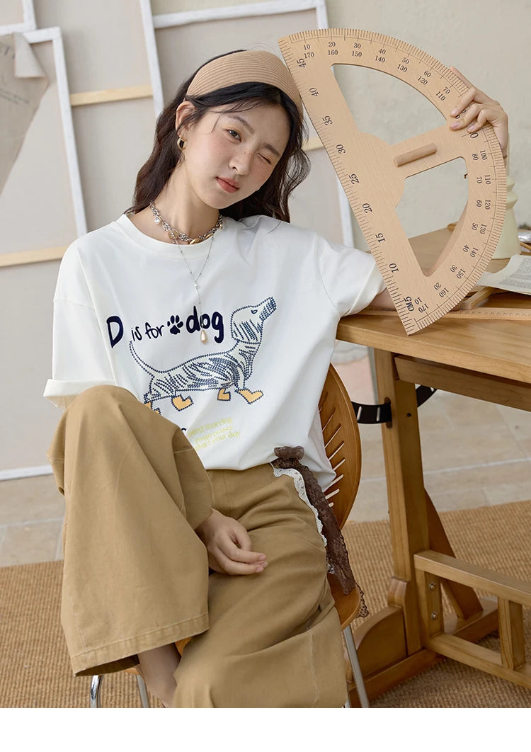 Mishow Flocked Puppy Print Loose Tee MXE33T0542