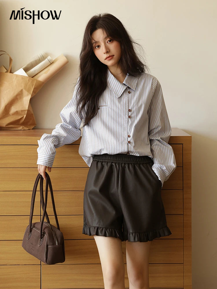 MISHOW Striped Asymmetric Shirt Vintage Loose Long Sleeve MXE42C2375