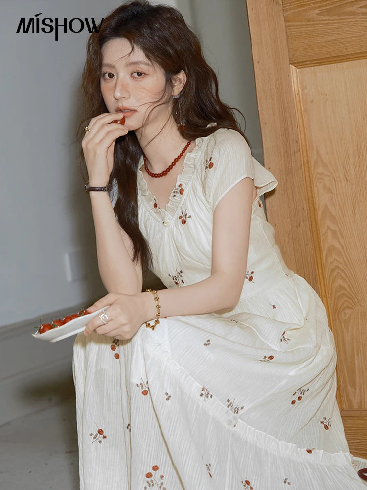MISHOW V-Neck Chiffon Lace Embroidery Dress MXE39L2382