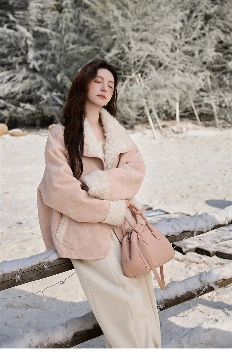 MISHOW Double Sided Lamb Wool Coat Lapel Pockets MXE91W1015