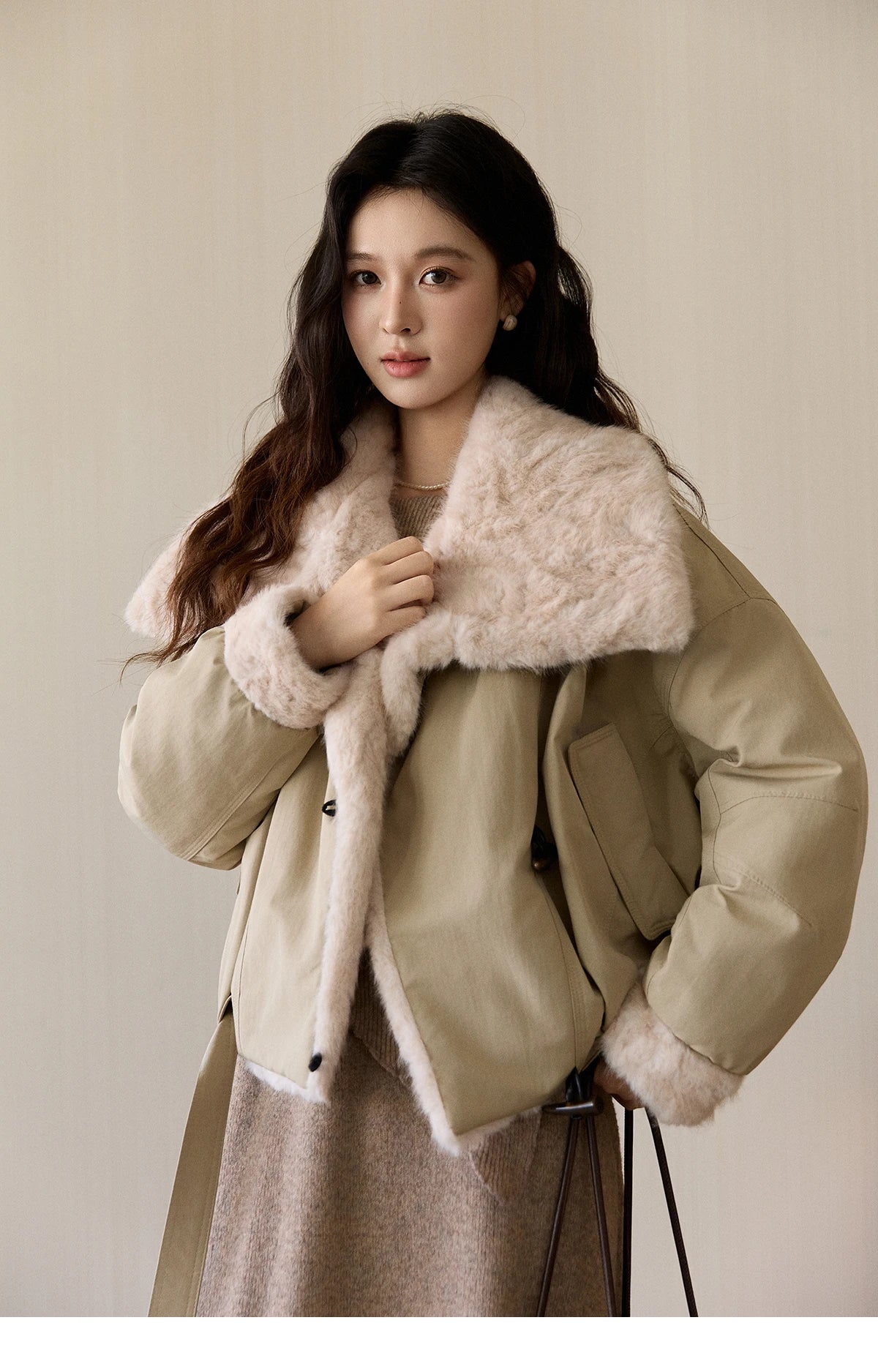 Mishow Large Lapel Fur Collar Down Jacket MXE94W1046
