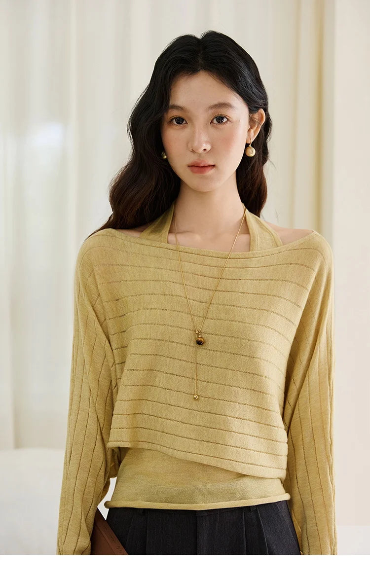Mishow Striped Hanging Neck Top & Wool Blend Set MXE46T1399