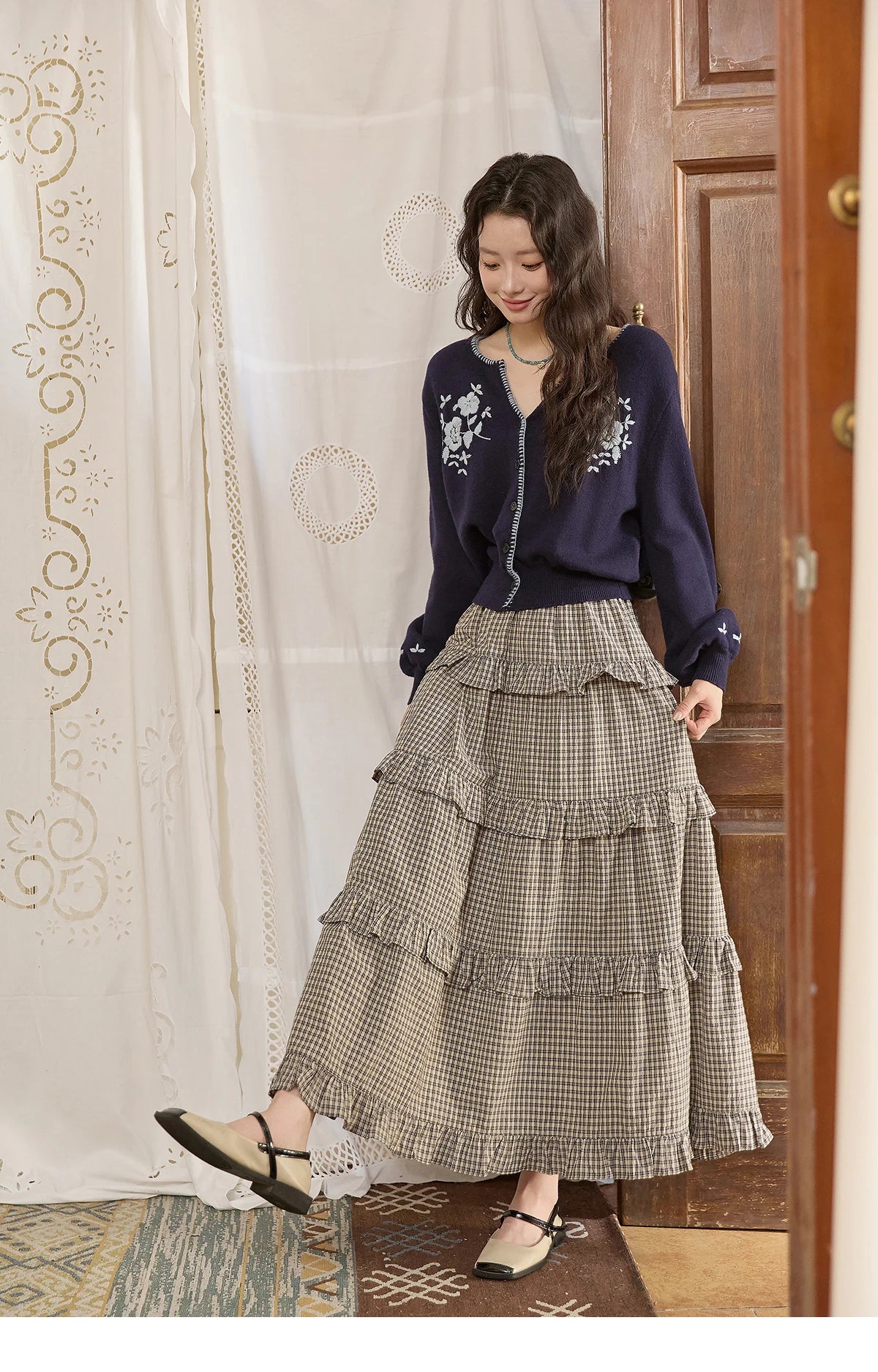 Mishow Dark Blue French Embroidered Cardigan MXE45Z1381