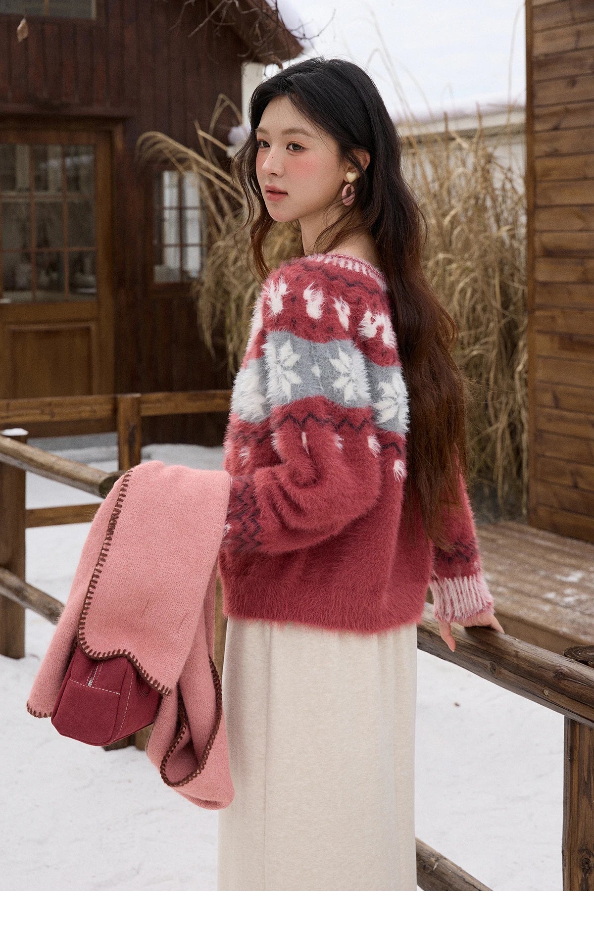 Mishow Red Imitation Mink Fur Snowflake Cardigan MXE91Z2801