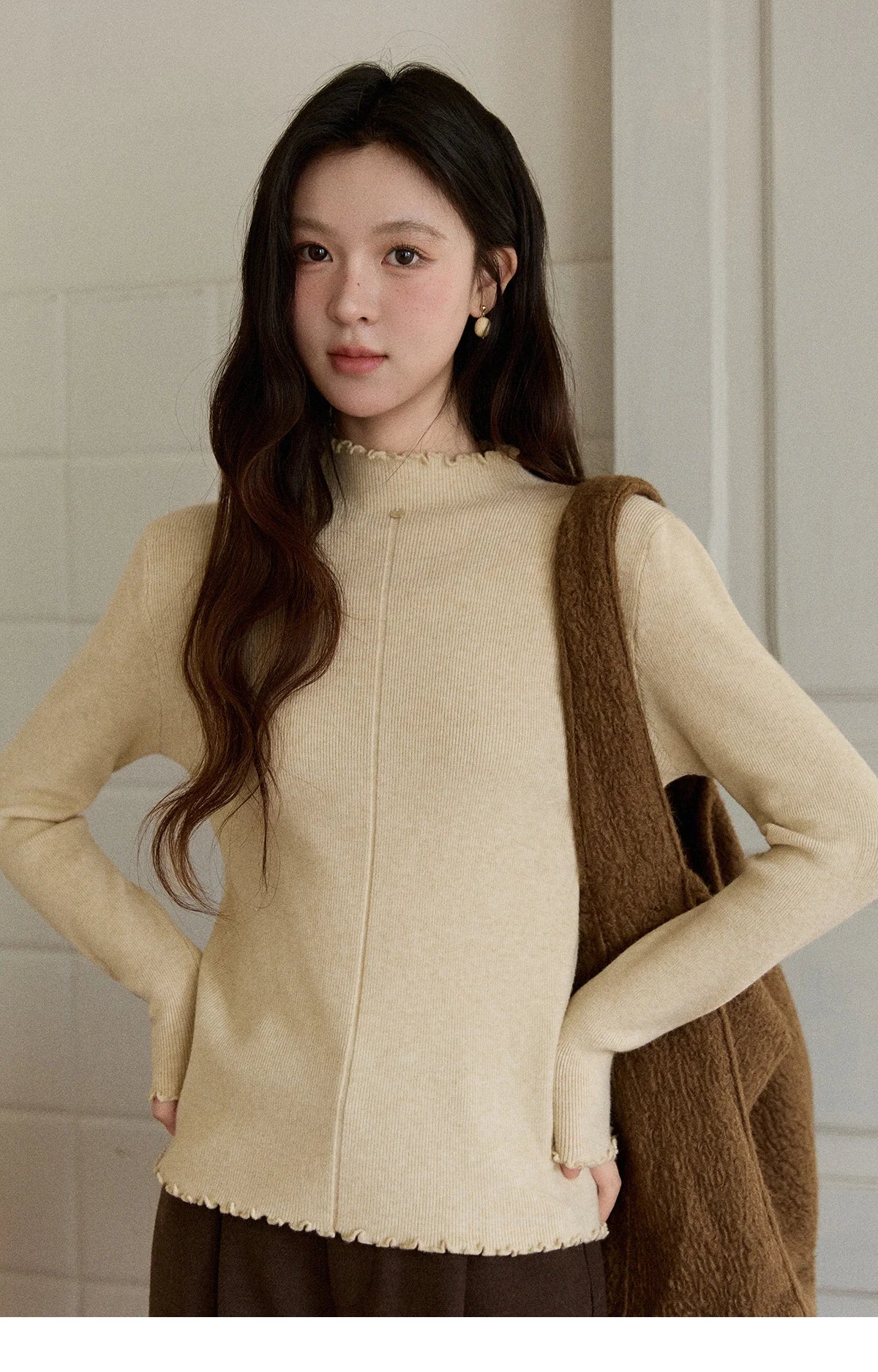 Mishow Ruffled Turtleneck Slim Knit Top MXE91Z2826
