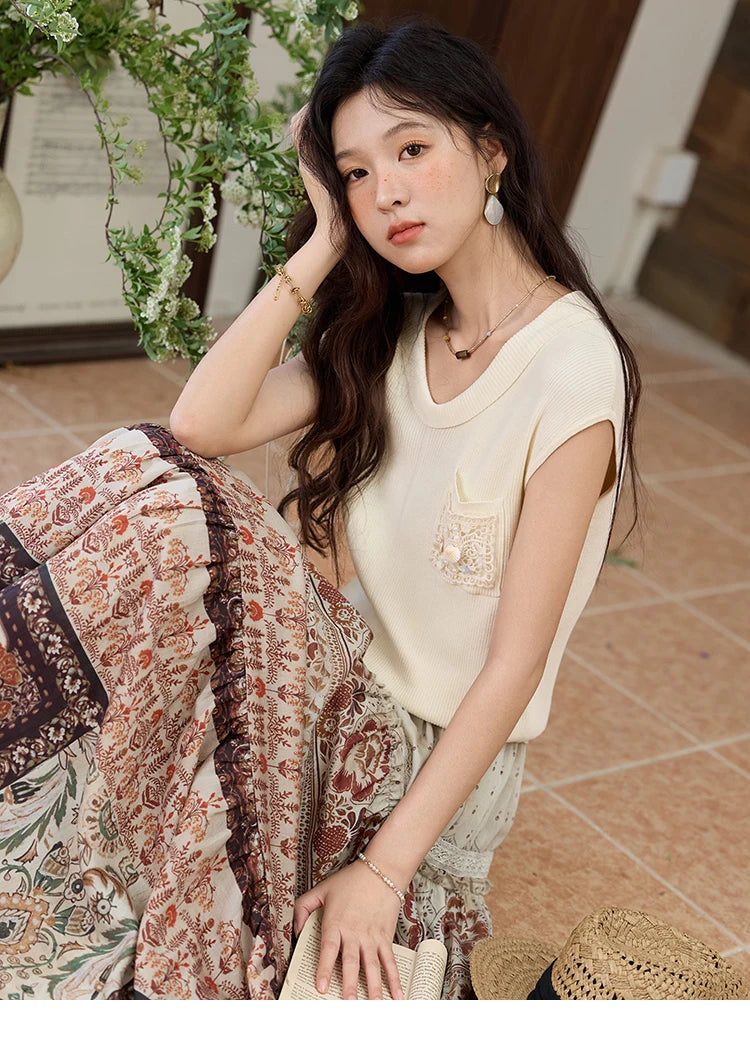 Mishow V-Neck Pocket Shell Lace Raglan Tee MXE34Z1265