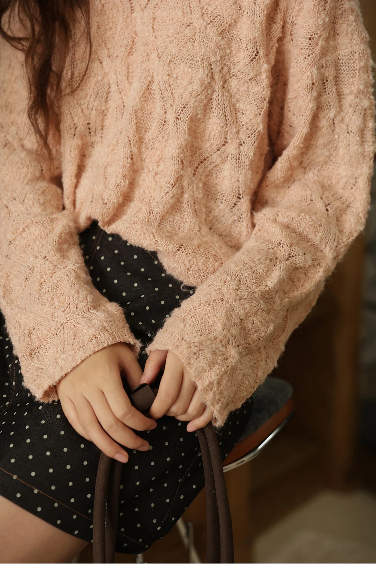 Mishow Bamboo Loop Yarn Hollow V-Neck Lace Sweater MXE43Z1349