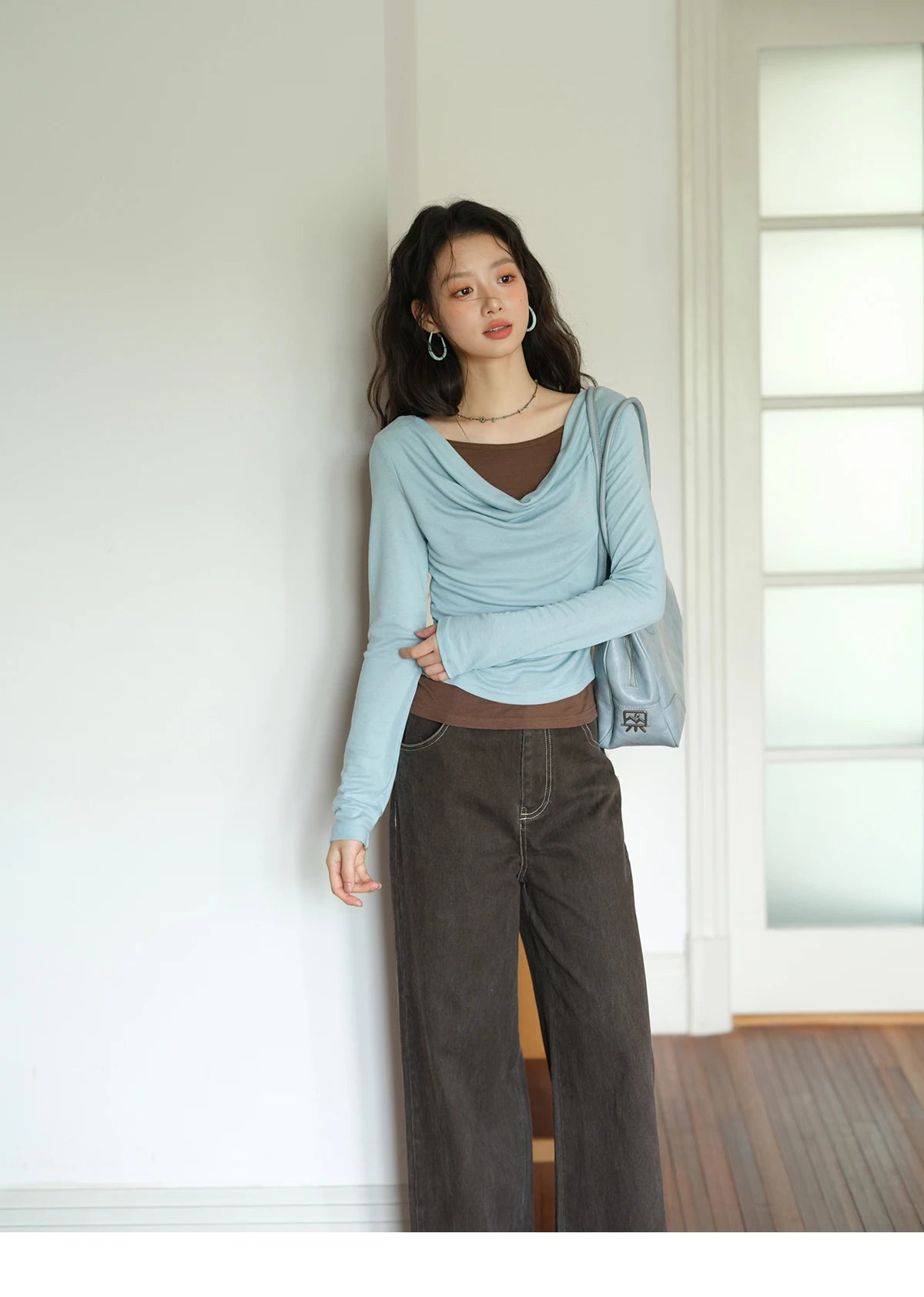 Mishow Multi Colored Fake Two-Piece Swinging Collar Sweater MXE42Z1341