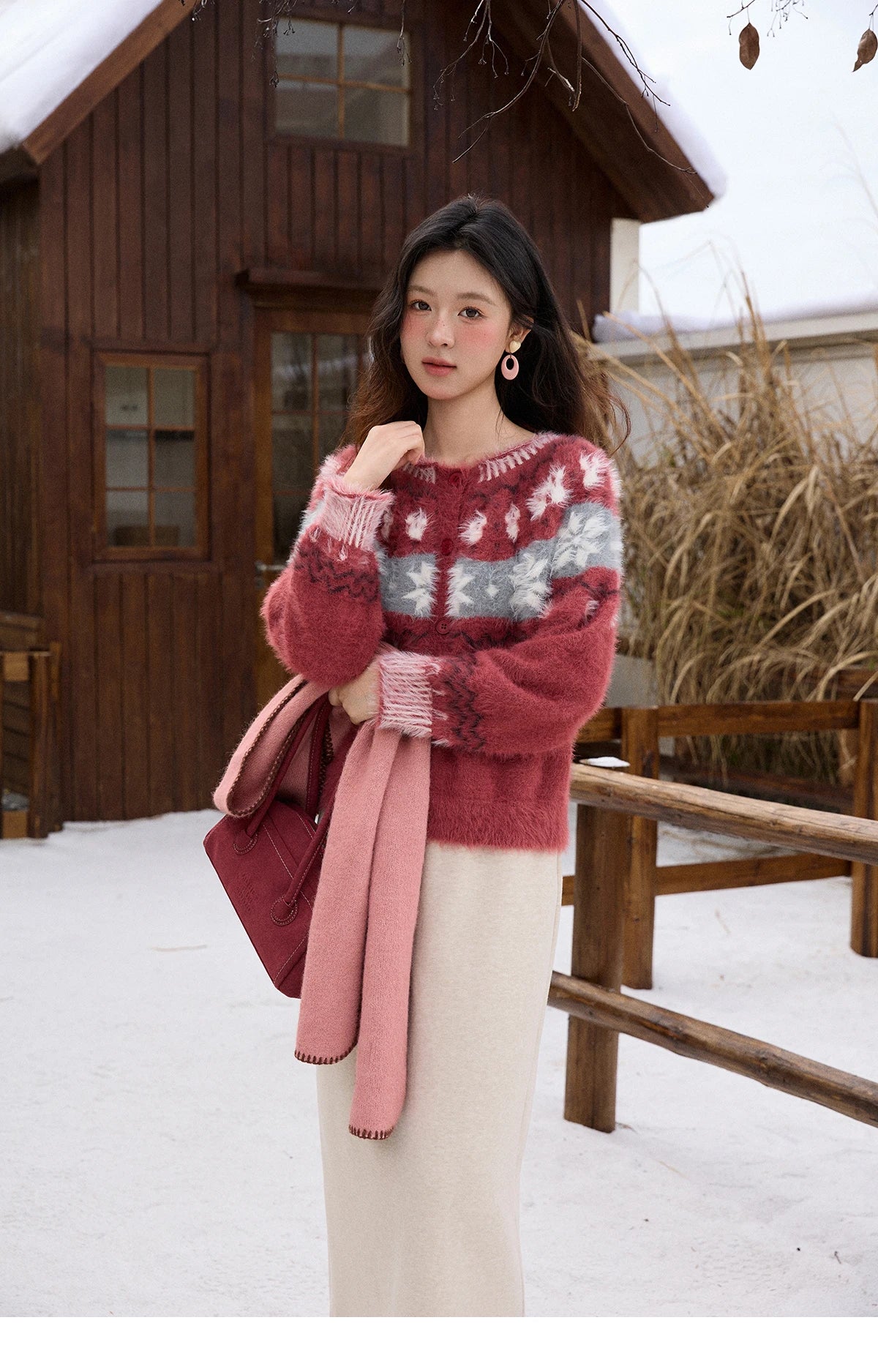 Mishow Red Imitation Mink Fur Snowflake Cardigan MXE91Z2801