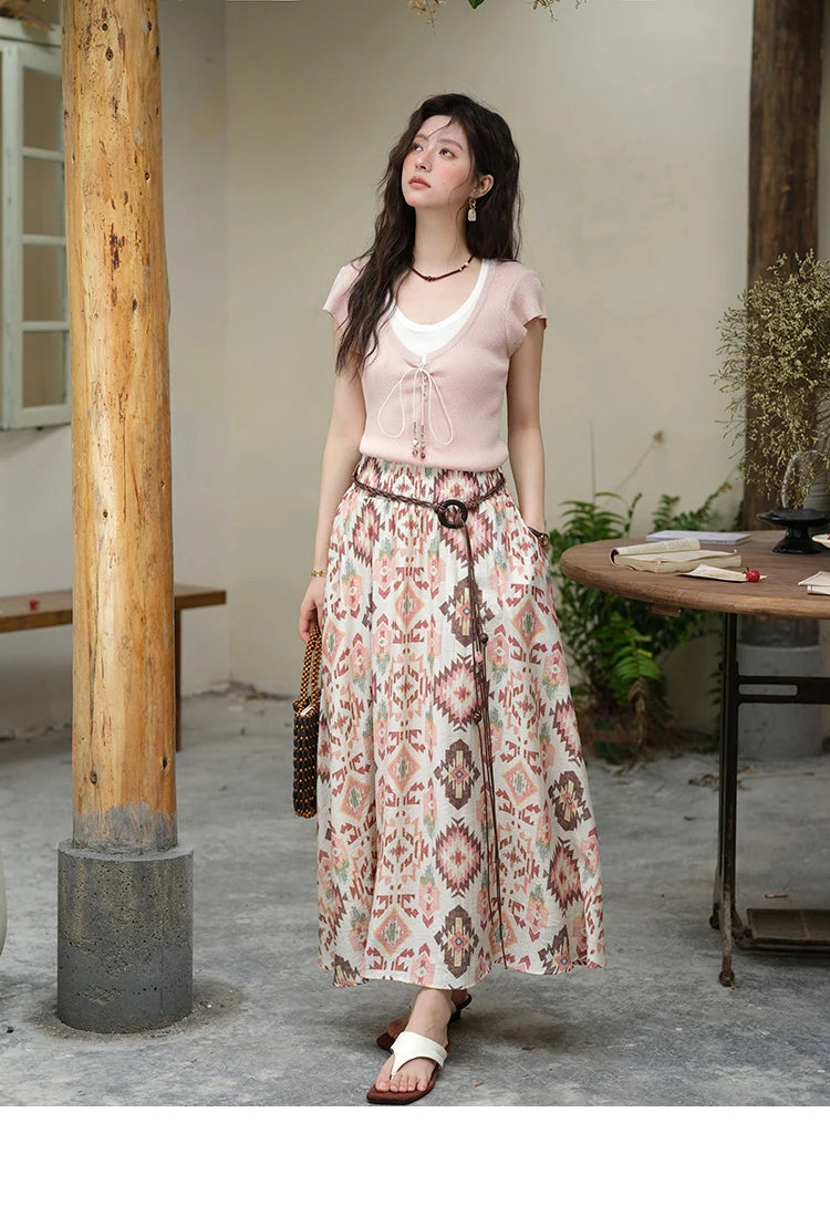 MISHOW Geometric Print Half Skirt Prairie Chic Pocket Vacation A-Line MXE37B0760