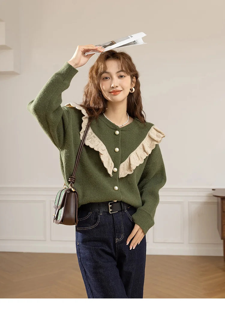 Mishow Korean Ruffle V-Neck Cardigan MXB46Z1111