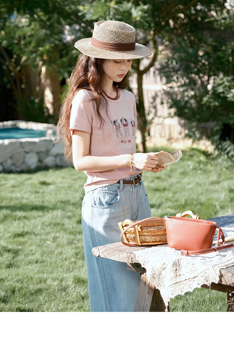 Mishow Little Bear Embroidery Round Neck Tee MXE39T0699