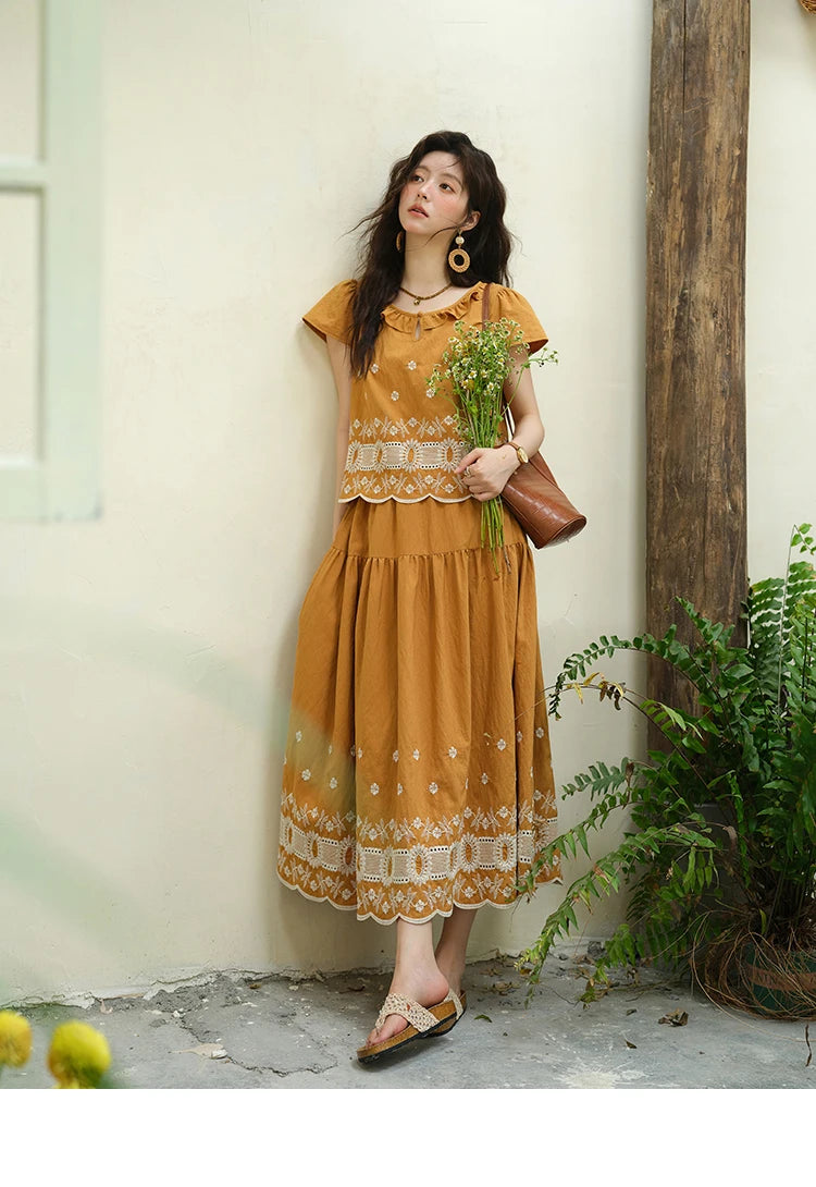 Mishow French Lace Embroidery Blouse & A-Line Skirt Set MXE39T0645