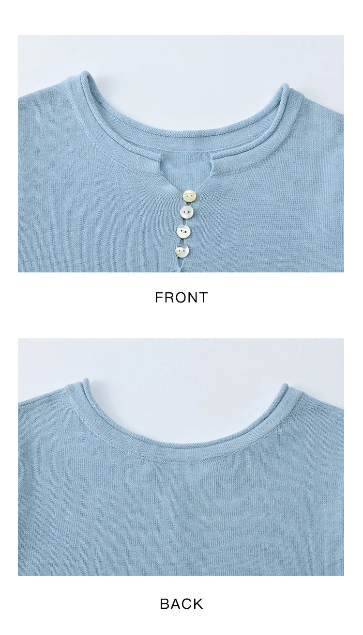 Mishow Blue Button O-Neck Wool Tee MXE34Z1262