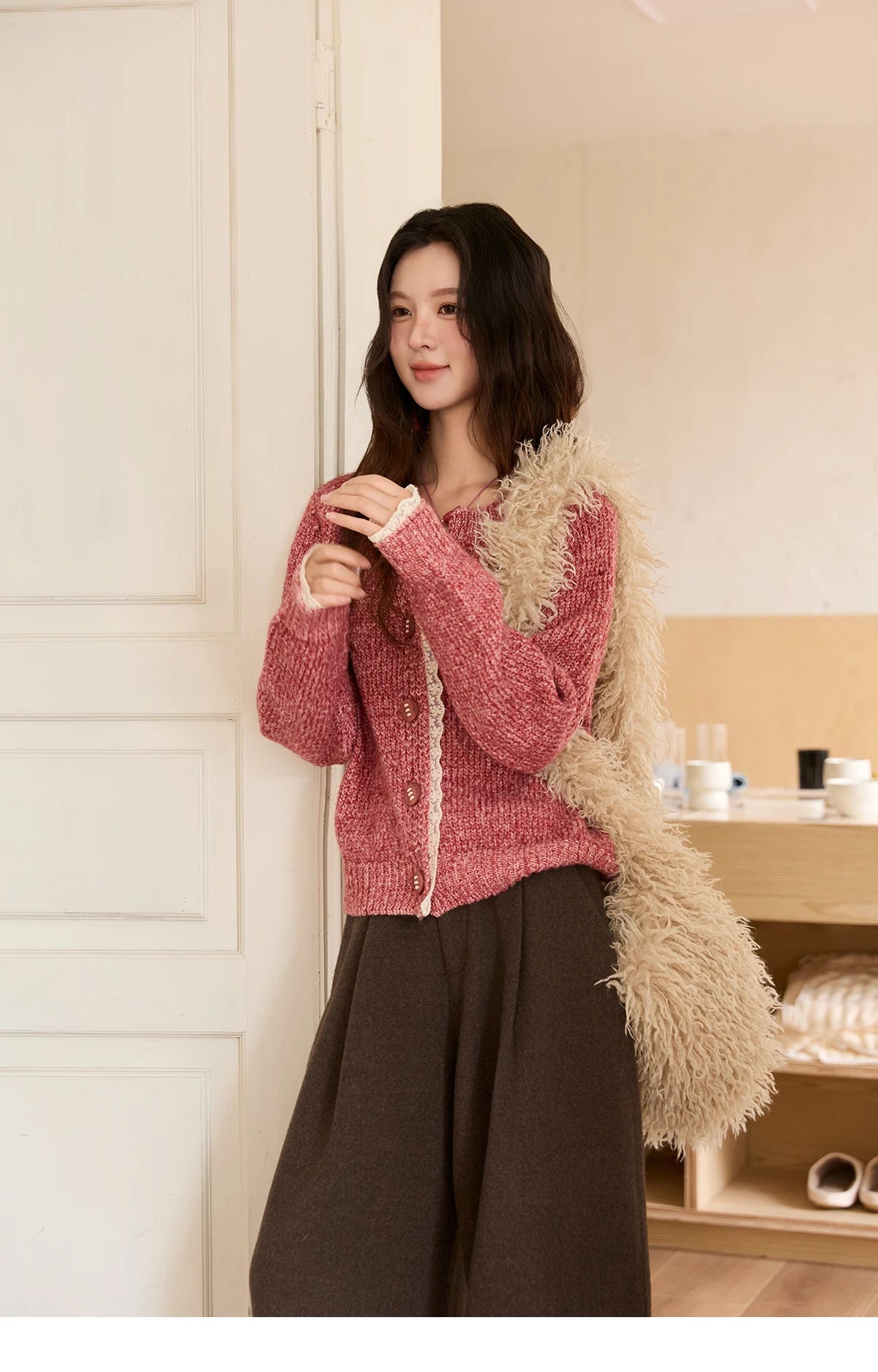 Mishow Elegant Lace V-Neck Wool Cardigan MXE51Z2548