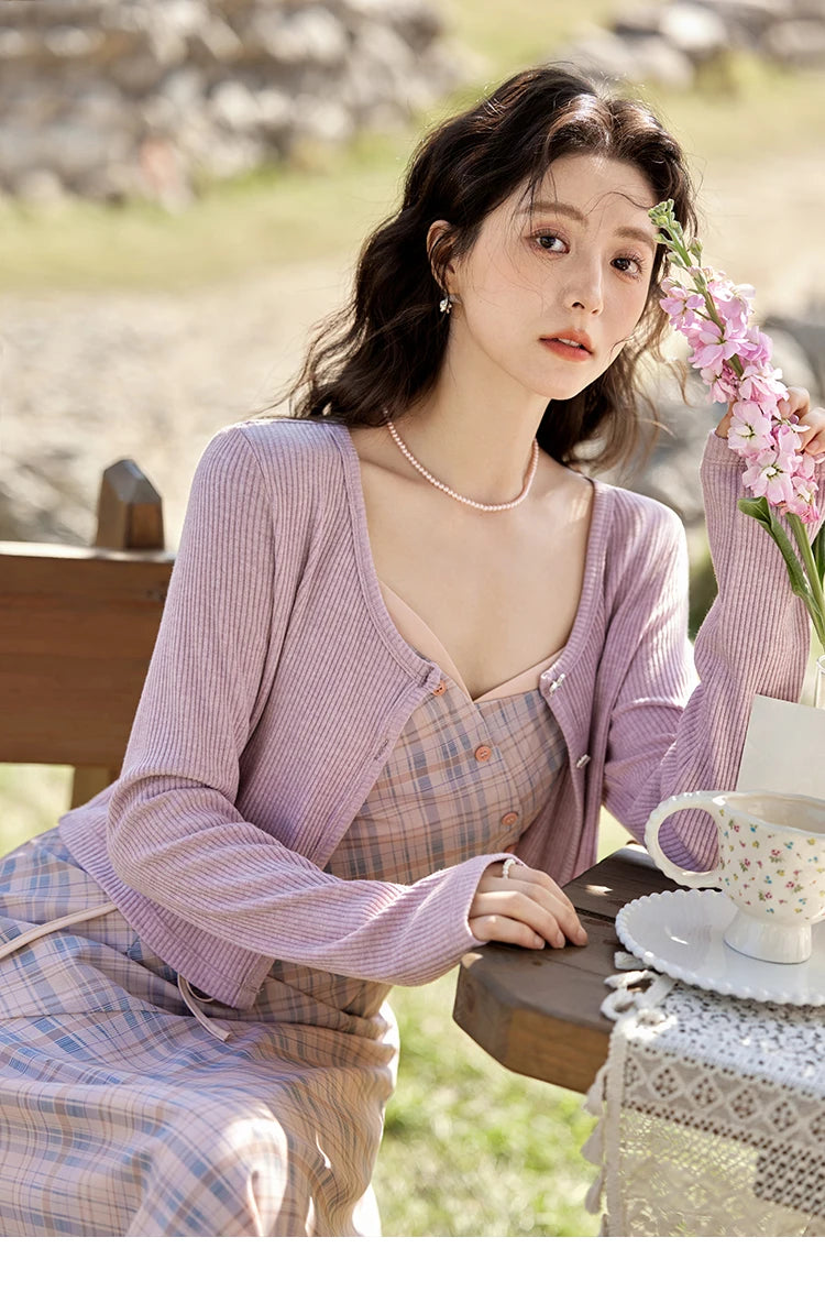 Mishow French Plaid V-Neck Lace-Up Camisole Dress MXE11L2088