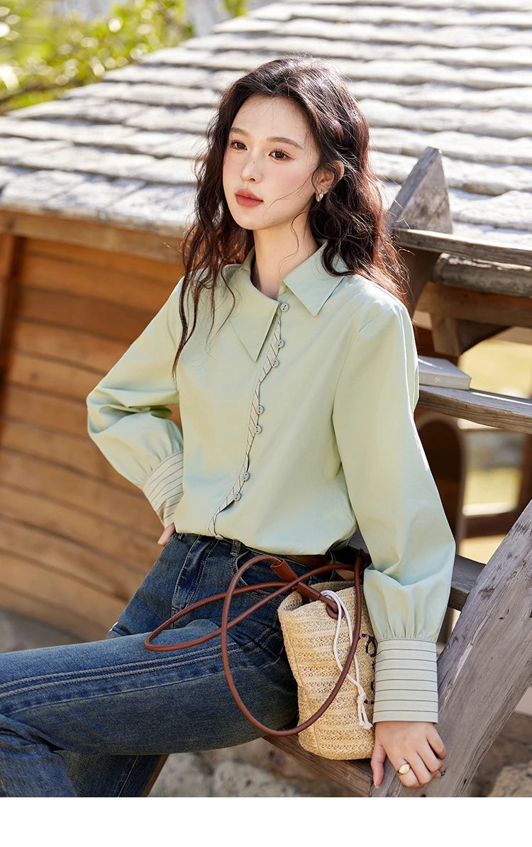 MISHOW Pink Embroidered Linen Blouse Square Collar MXE35X1834