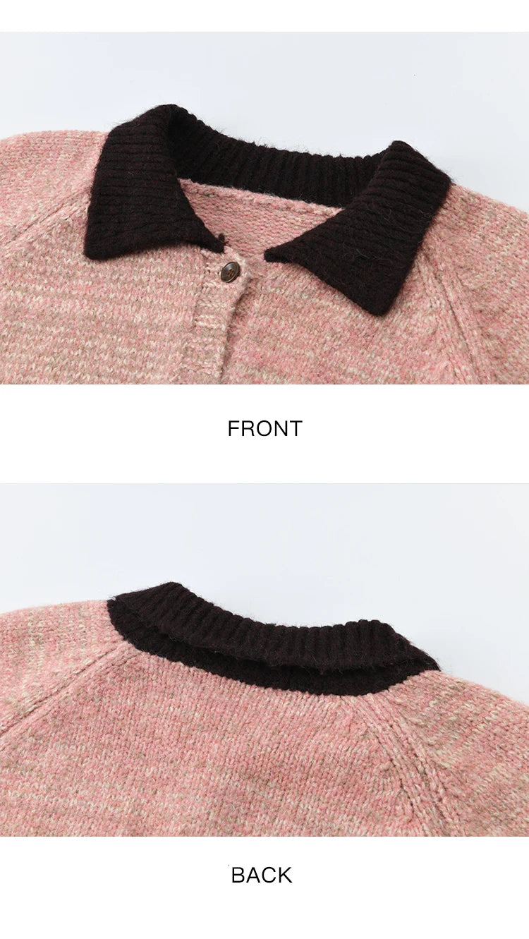 Mishow Pink Contrast Collar Bow Pocket Cardigan MXE94Z2957