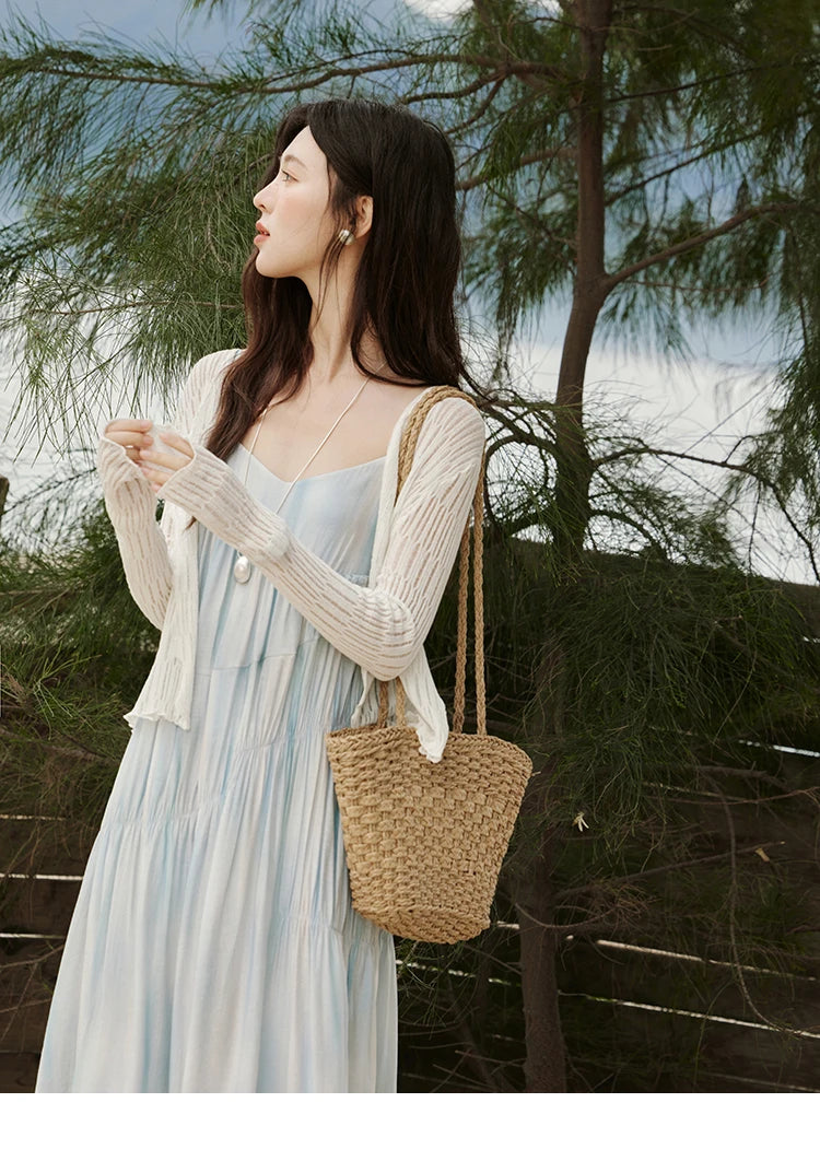 Mishow White V-Neck Slim Knit Summer Cardigan MXE16Z1193