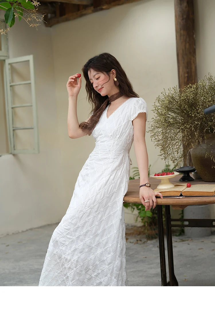 Mishow V-Neck Lace Spliced Embroidery Dress MXE38L2378