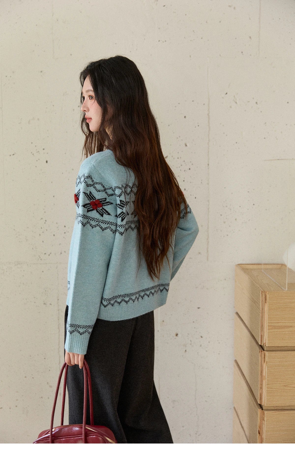 Mishow Blue Geometric Fair Isle Cardigan MXE86Z2734